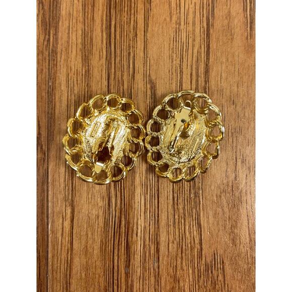 B17 Trifari Earrings Gold Tone Black Vintage Clip On Statement Old Hollywood - Picture 5 of 7